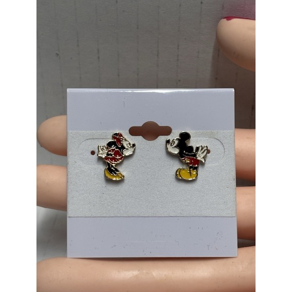 Disney Mickey and‎ Minnie Mouse Enamel Post Stud Pieced Earrings Gold Tone - Picture 5 of 12